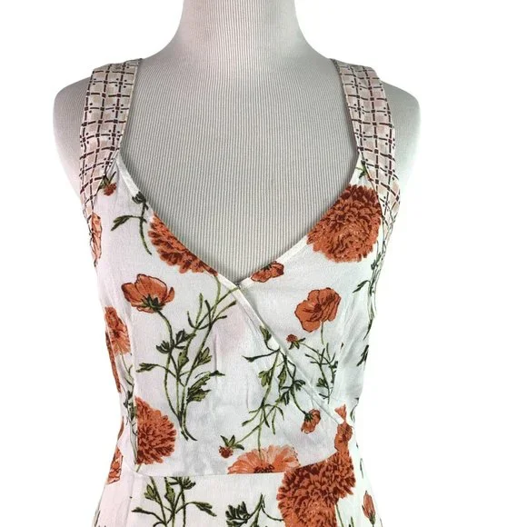 KIMCHI BLUE Womens Size 0 White Floral Cross Strap Mini Dress - Picture 3 of 9